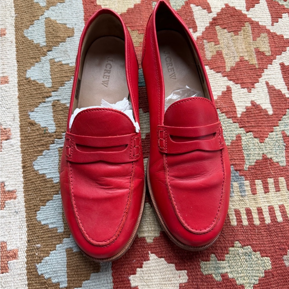 J. Crew Vibrant Red Leather Loafers